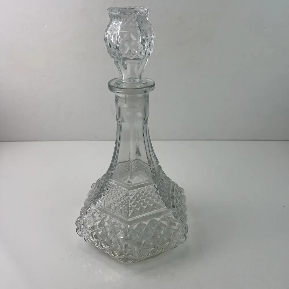 Wexford by Anchor Hocking Glass Ships Decanter 12” Clear Cut Diamond Pattern